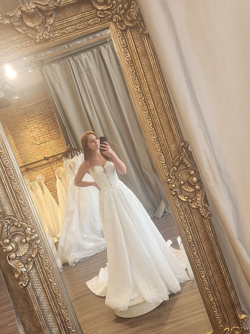 Strapless Lace Ball Gown Wedding Dress in White